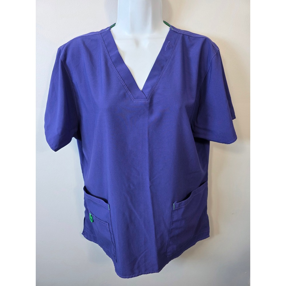 Carhartt Womens Purple V-Neck Scrub Top Short Sleeve Utility Pockets L C12110